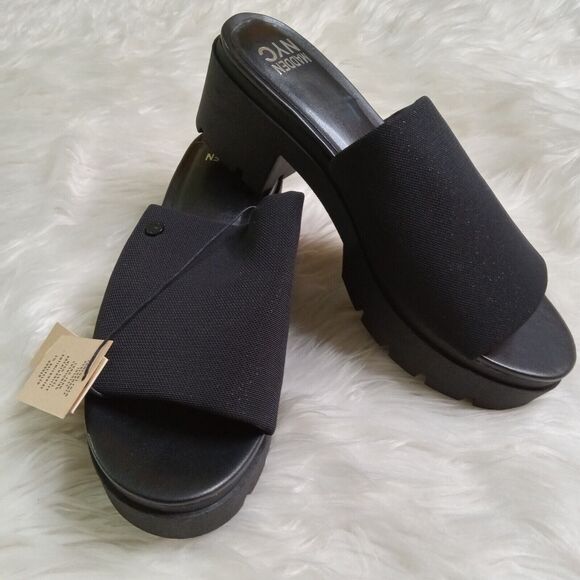 Madden NYC SHOES Womens size 10 black glitter Y2K style block heel New NWT - Picture 1 of 11